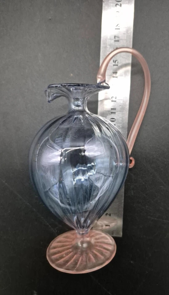 Vtg Hand Blown Super fine Art Glass Decorative Ewer - Purple/Pink Handle 16cm - image 3 of 3