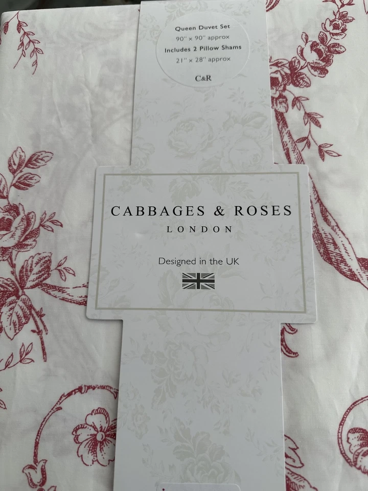 Cabbages & Roses DUVET COVER FLORAL TOILE Berry /White  London designed New - Image 2 of 4