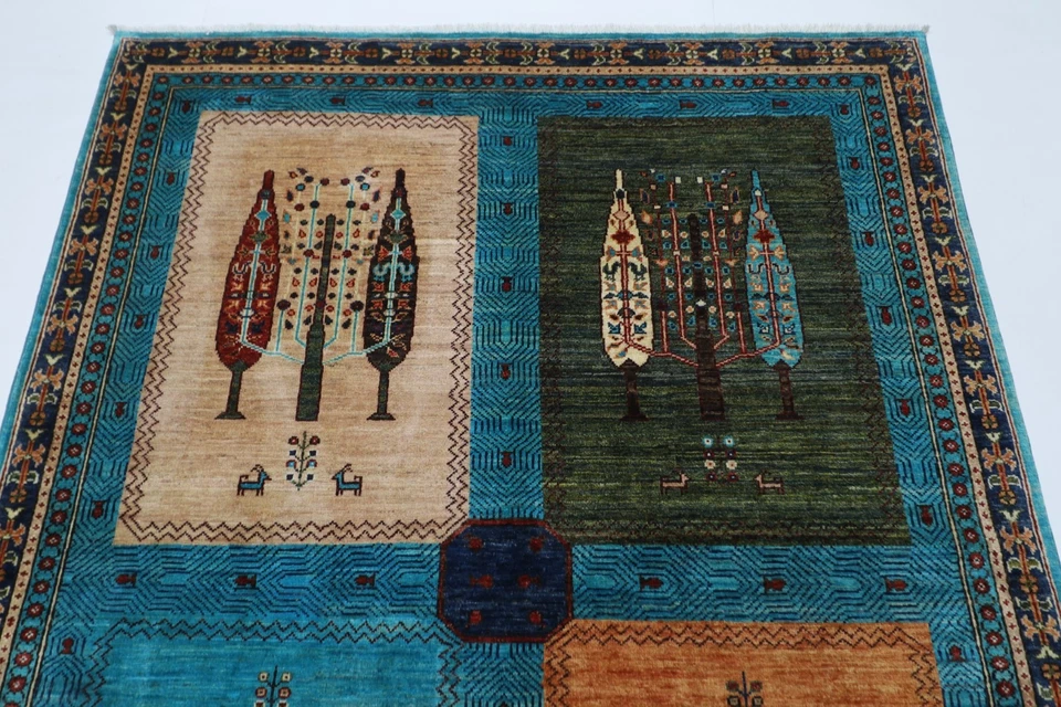 5x7 ft Oriental Tree of life Area Rug Afghan Hand Knotted Veg dye Wool Rug - Image 3 of 4