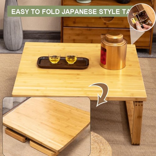 Japanese Style Folding Coffee Table, Portable Tea Table Low 60x60cm, Natural - Picture 6 of 7