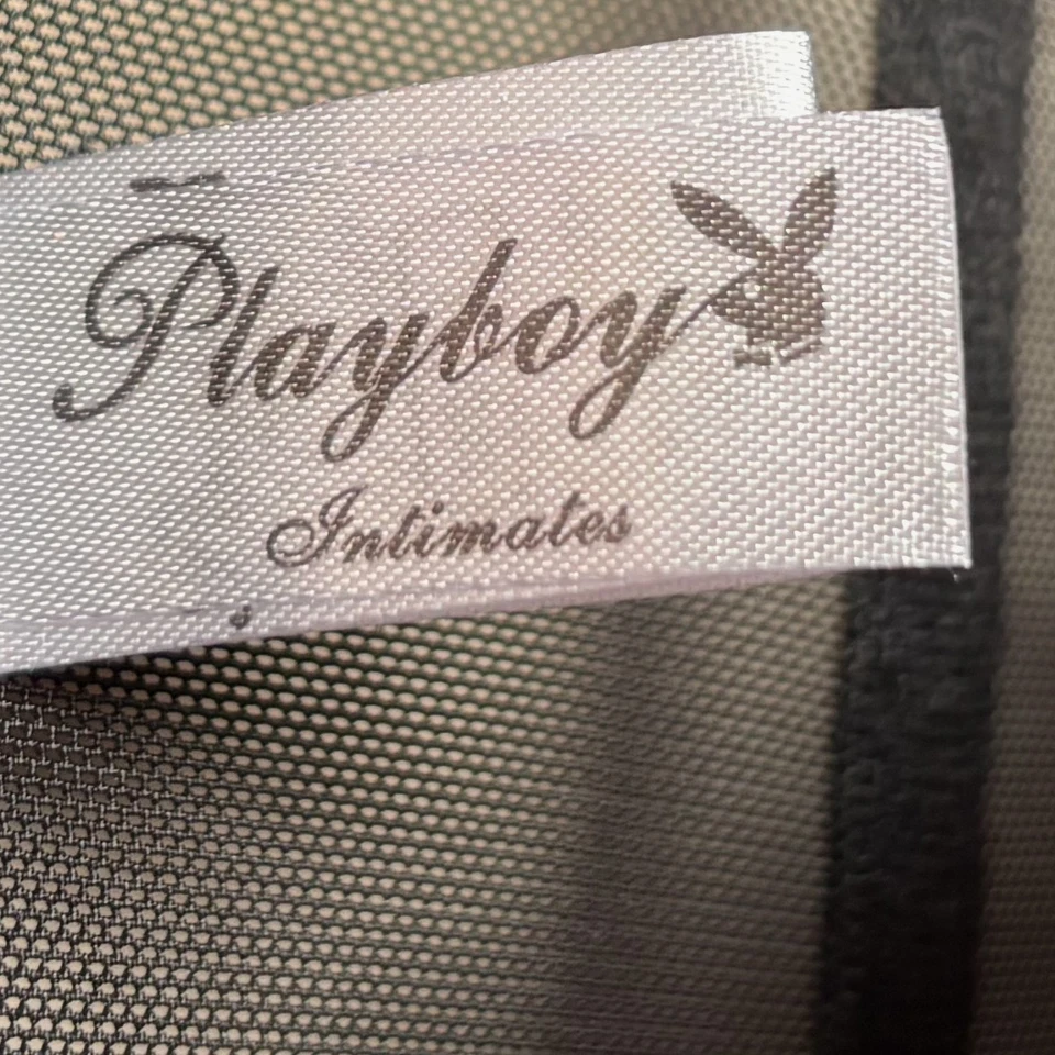 Top corsé Playboy púrpura negro a rayas con detalle de volantes logotipo con aros talla grande Foto 2 de 4