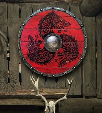 Fenrir Red Wolf Authentic Battle gift Viking Shield Wooden Medieval Round Shield