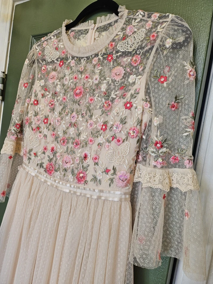 Vestido comprimento chão borboleta prado agulha e linha novo com etiquetas EUA 4 Reino Unido 8 - Imagem 4 de 4