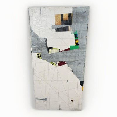 C. Beck Original Collage Geometric Painting On Canvas Signed 24x12 RARE