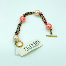 Trifari Pearlessence Faux Pearl Gold-Tone Chain Bracelet With Pink & White Beads
