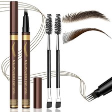 2PCS Microblading Four-Tip Eyebrow Pen with 2 Brushes Dark Brown