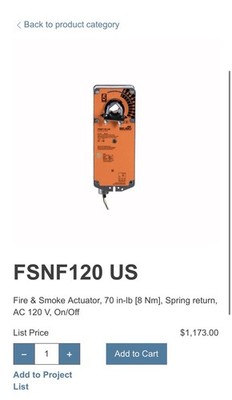 Actuators FSNF 120 US with Fire smoke dampers