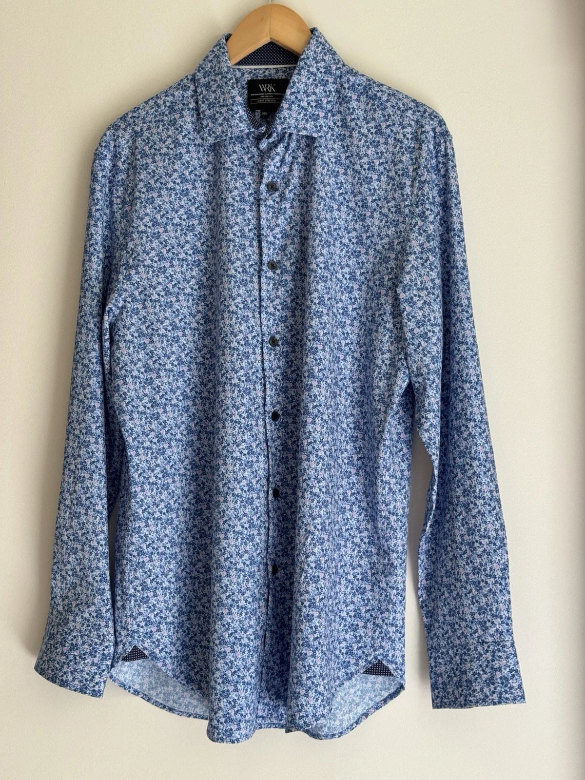 Work Rest Karma Blue Floral Men’s Button-Up Shirt Size 16 1/2