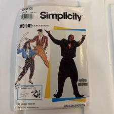 1991 Simplicity Pattern 7455 MC Hammer Pants Jacket Sz XS-XL Size A UNCUT