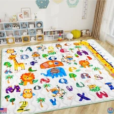 Safari Zoo Alphabet Play Mat - 71" x 59" Waterproof ABC Learning Mat for Kids
