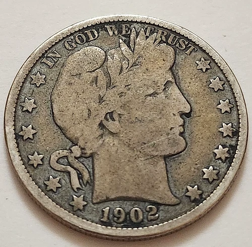 New Listing1902 Barber Half Dollar • 90% Silver • Circulated • As Shown • Solid Coin   X65