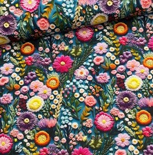 Stoff Meterware Baumwollstoff Patchwork 50 cm Blumen Petrol Vintage 3D-Effekt