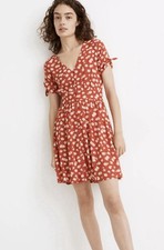 Madewell Women’s Retro Button Front Dress Sz 6 Happy Hibiscus Floral Tie Sleeve
