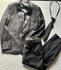 Boys Black Tuxedo Suit Size 14   Blazer  Pants   Altered Pants