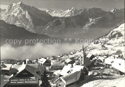 Amden Walensee SG Ortsansicht mit Kirche Nebelmeer Rautistock Alpenpanorama