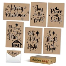  Christian Christmas Cards With Envelopes Religious - 24 Blank Kraft Black