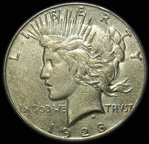 1928-S CIRCULATED SILVER PEACE DOLLAR, XF GRADE, ORIGINAL SURFACES, BETTER DATE
