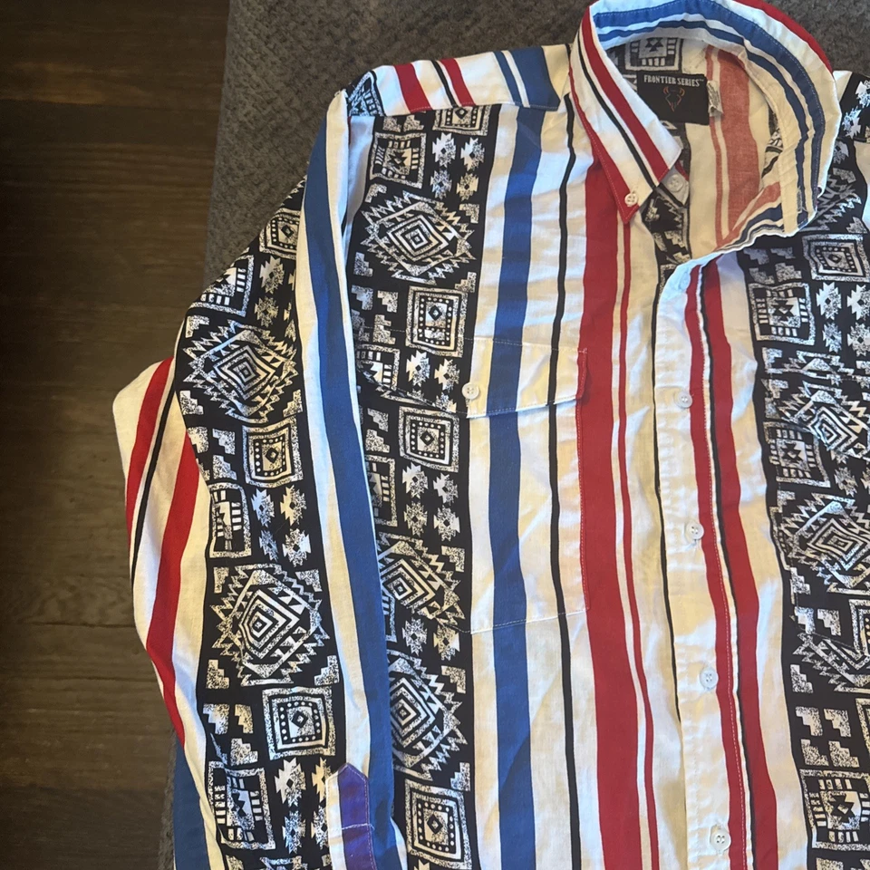 Vintage Wrangler Brushpopper Frontier Series Western Shirt Mens Large Aztec - Image 4 of 4