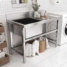 Stainless Steel Commercial Catering Kitchen Sink Wash Basin Bowl w/ Drainer Unit