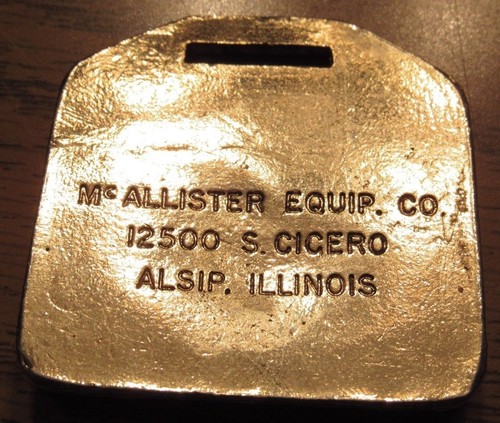 Vintage McAllister Equip. Co. Alsip, IL Watch Fob - Illinois - Picture 2 of 2