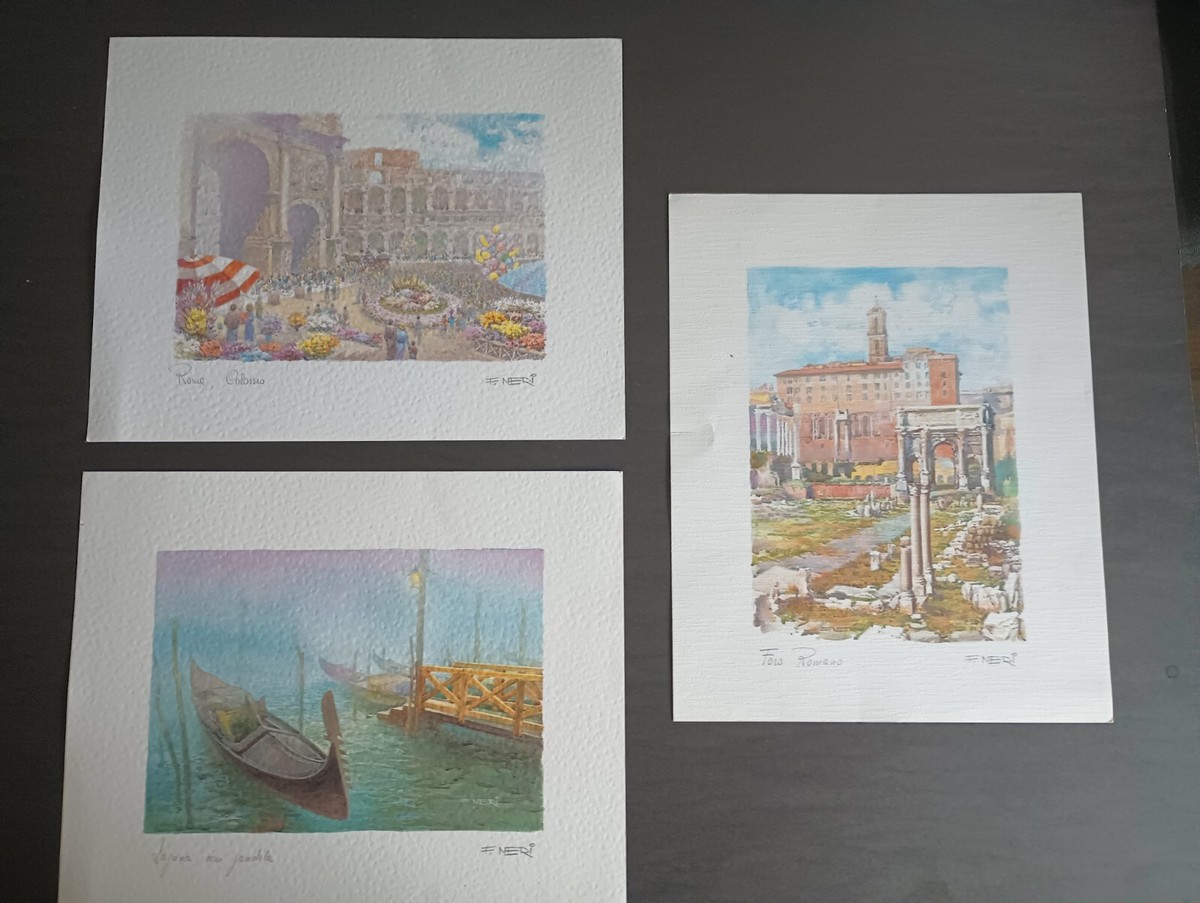 F. NERI 水彩画 Grazia della Folla F. NERI 水彩画 Grazia della Folla Lot Of 3--F. Neri Signed