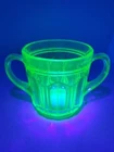 Vtg Uranium Glass Hocking Colonial Green "Knife And Fork" Open Sugar Bowl Dish