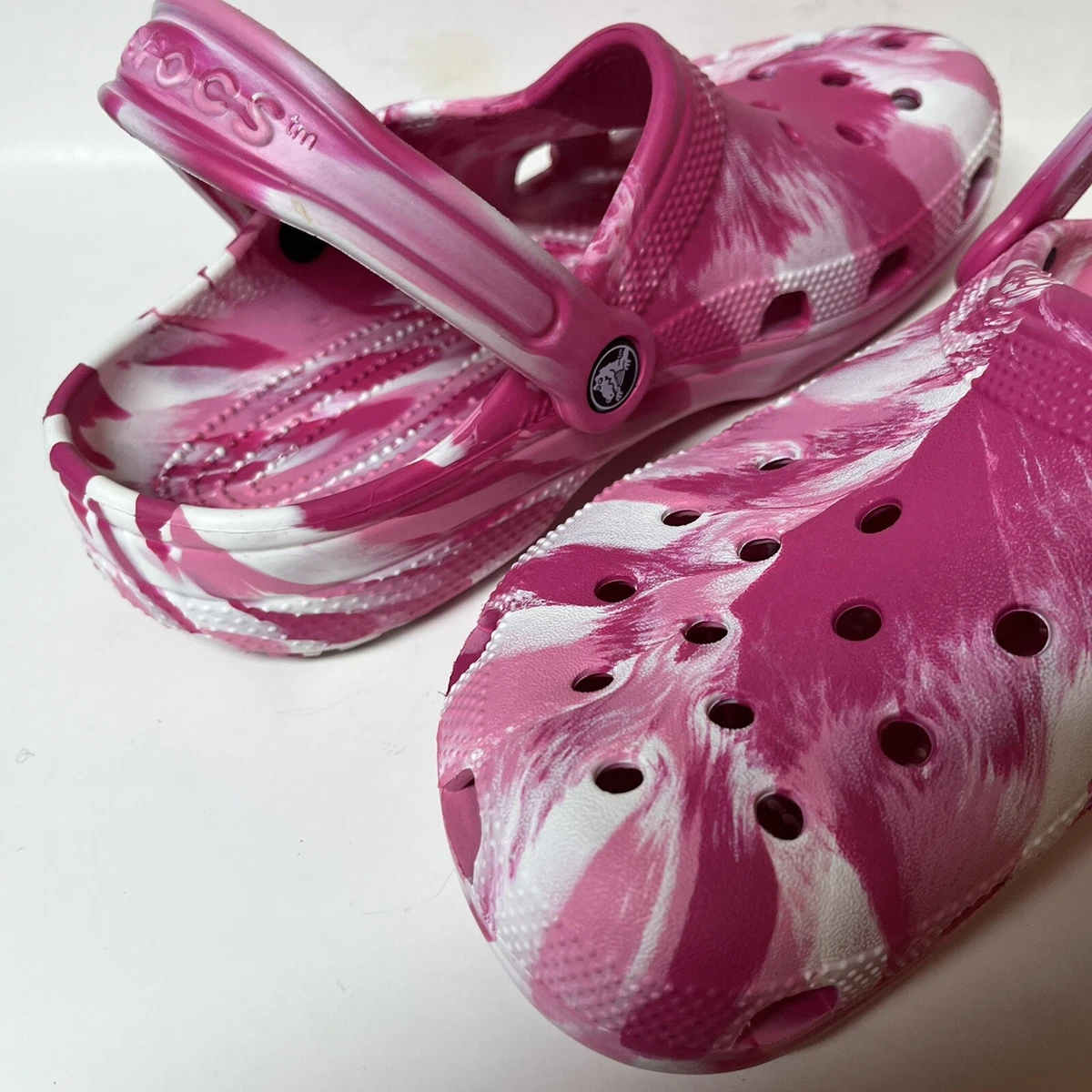 Pink marble crocs sales