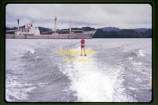 Cargo Ship and Woman Waterskiing in 1974, Original Slide k15a