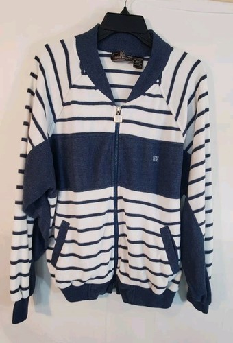 Givenchy, *Vintage Givenchy Men's Size Medium French Terry Striped Zip Sweater Sweatshirt