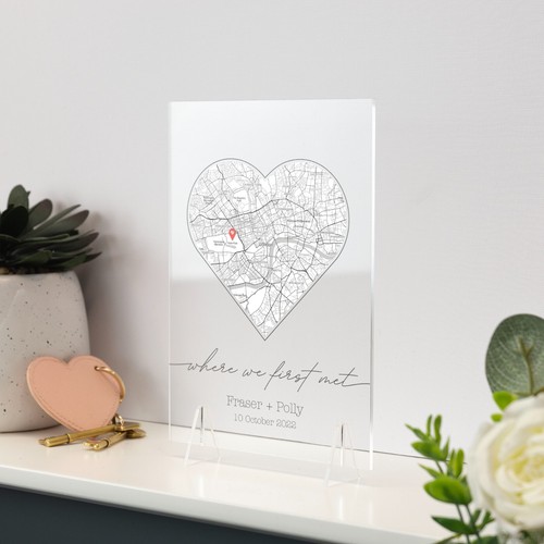 Where We First Met Personalised Heart Map Print of City Custom Acrylic Plaque - Picture 7 of 9