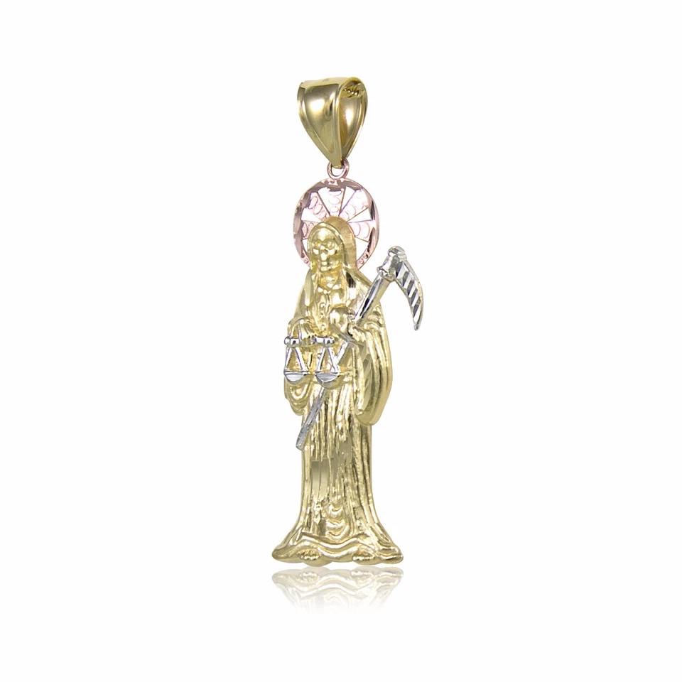 Colgante Parca Oro Amarillo Sólido 10K - Collar Santa Muerte Santa Muerte Foto 2 de 3