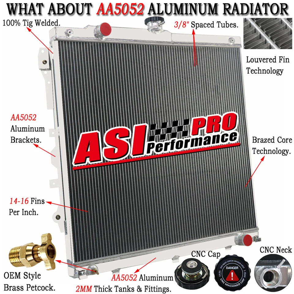 For 2007-2014 Toyota Sequoia Tundra Pickup 4.6L 5.7L 3 Row Aluminum Radiator ASI Foto 2 de 4