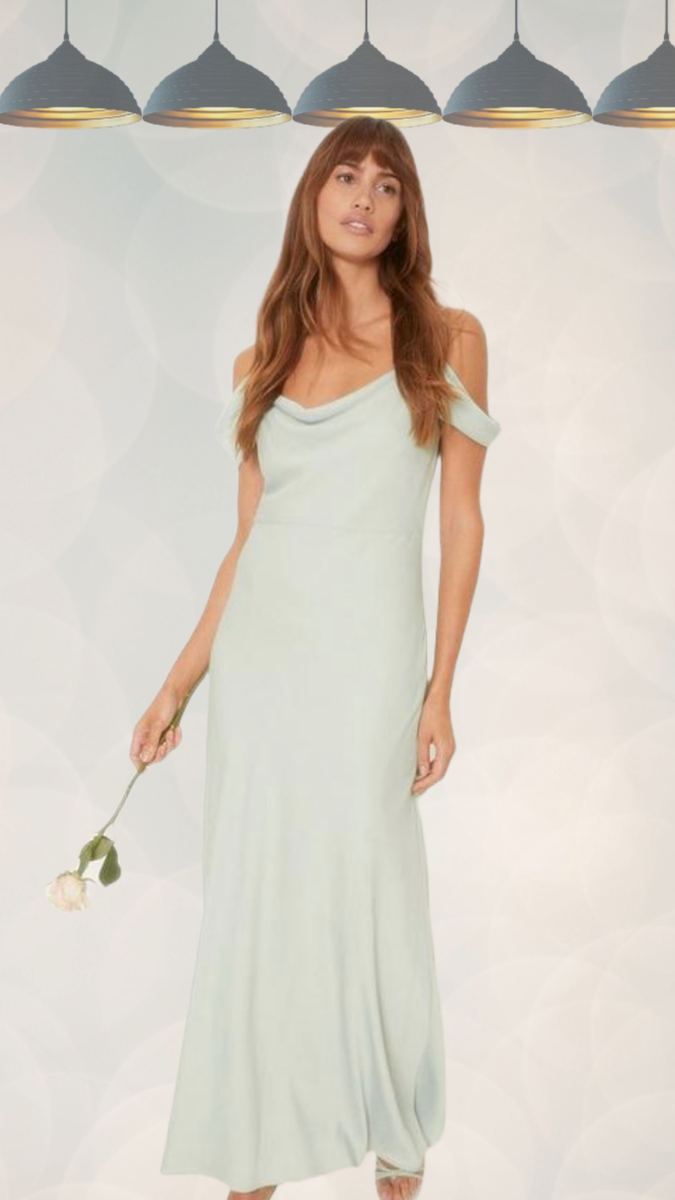 Ex Oasis Women's Cowl Cold Shoulder Satin Bias Midaxi Dress in