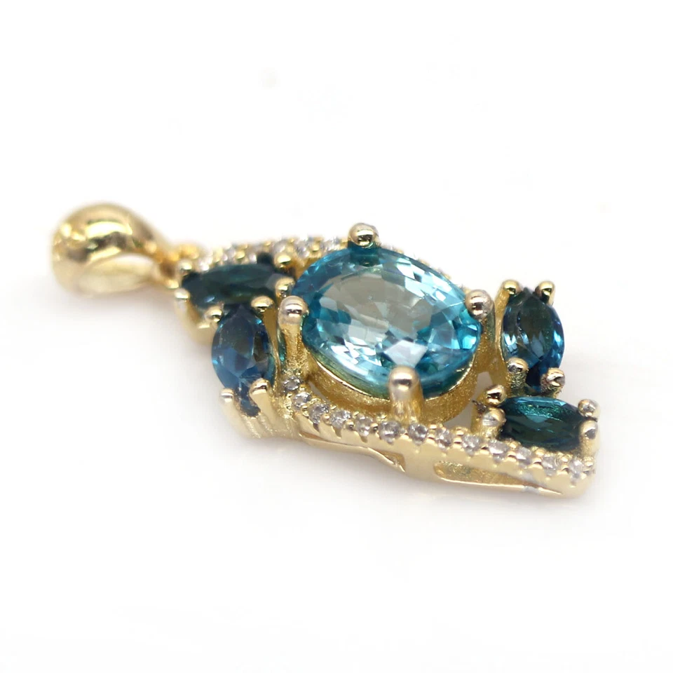 Schweizer Blau & London Blauer Topas & Cubic Zirkonia Anhänger 925 - Bild 2 von 4