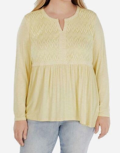 plus 1X Yellow Babydoll Lace Bodice Tunic Style & Co Peplum Casual Light Top