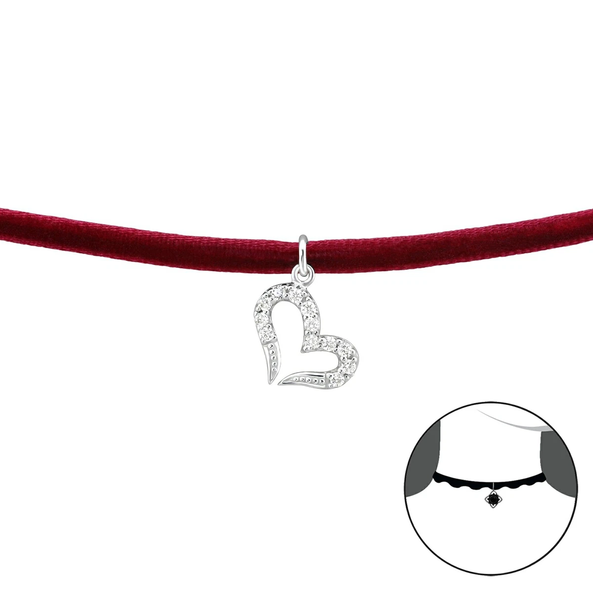 Silver heart 2024 choker necklace