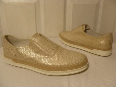 TOD'S FRANCESINA METALLIC GOLD RAFIA PELE SLIP ON SNEAKERS WOMEN'S