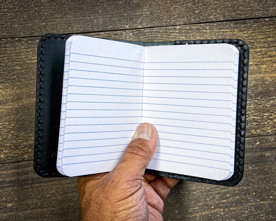 Pocket Notebook Black Leather Refillable cover with Mini Composition Book USA - Image 2 of 4