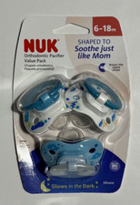 Nuk Orthodontic Glows in The Dark Pacifiers-Value Pack-Blue- 6-18m NEW