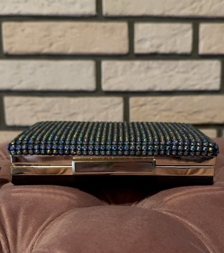 Abendtasche Strass Glitzersteine blau gold mit Kette Clutch - Bild 2 von 5