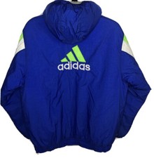 Adidas 90 s Spellout Hooded Insulated Coat Youth XL/Adult Small Neon Color Block