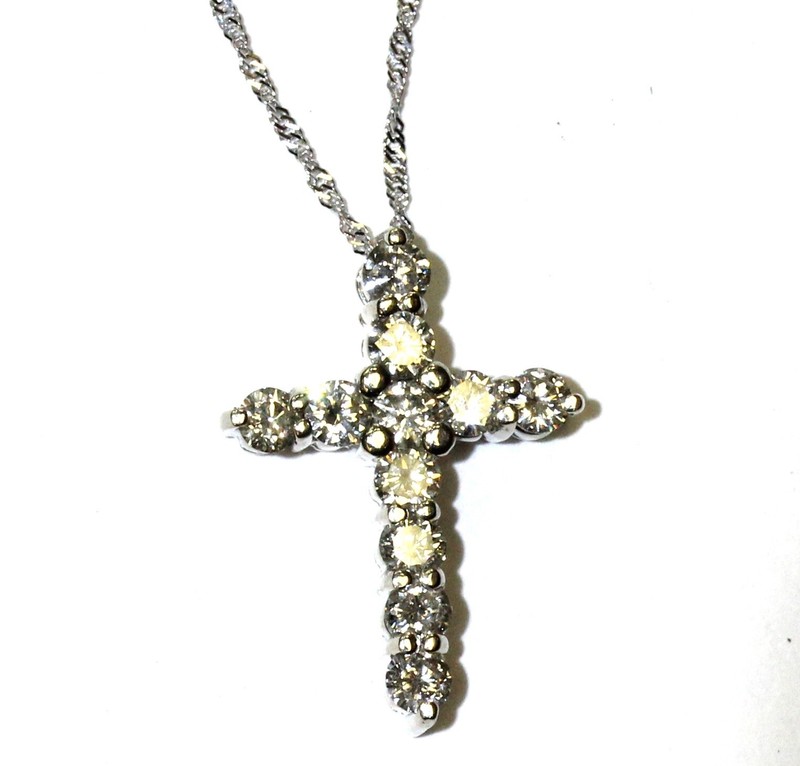 New 14k white gold .27ct SI2 I1 I diamond cross pendant necklace 2.7g 16"