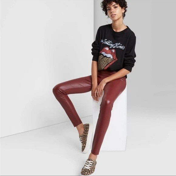 Wild Fable High-Waisted Liquid Leggings Burgundy Women's Size L