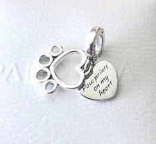 Pandora Pet Dog Hearts & Paws Print Dangle Charm #799360C00 +Gift Box +Tag
