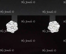14k solid White gold diamond  stud earring  cluster 1.05 ct  VS Quality 