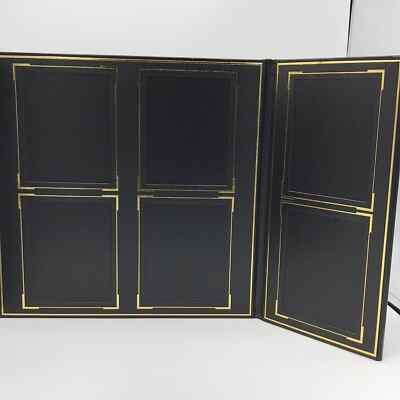 BLACK & GOLD 8-VIEW LEATHER BOUND PHOTO FOLIO EASEL 