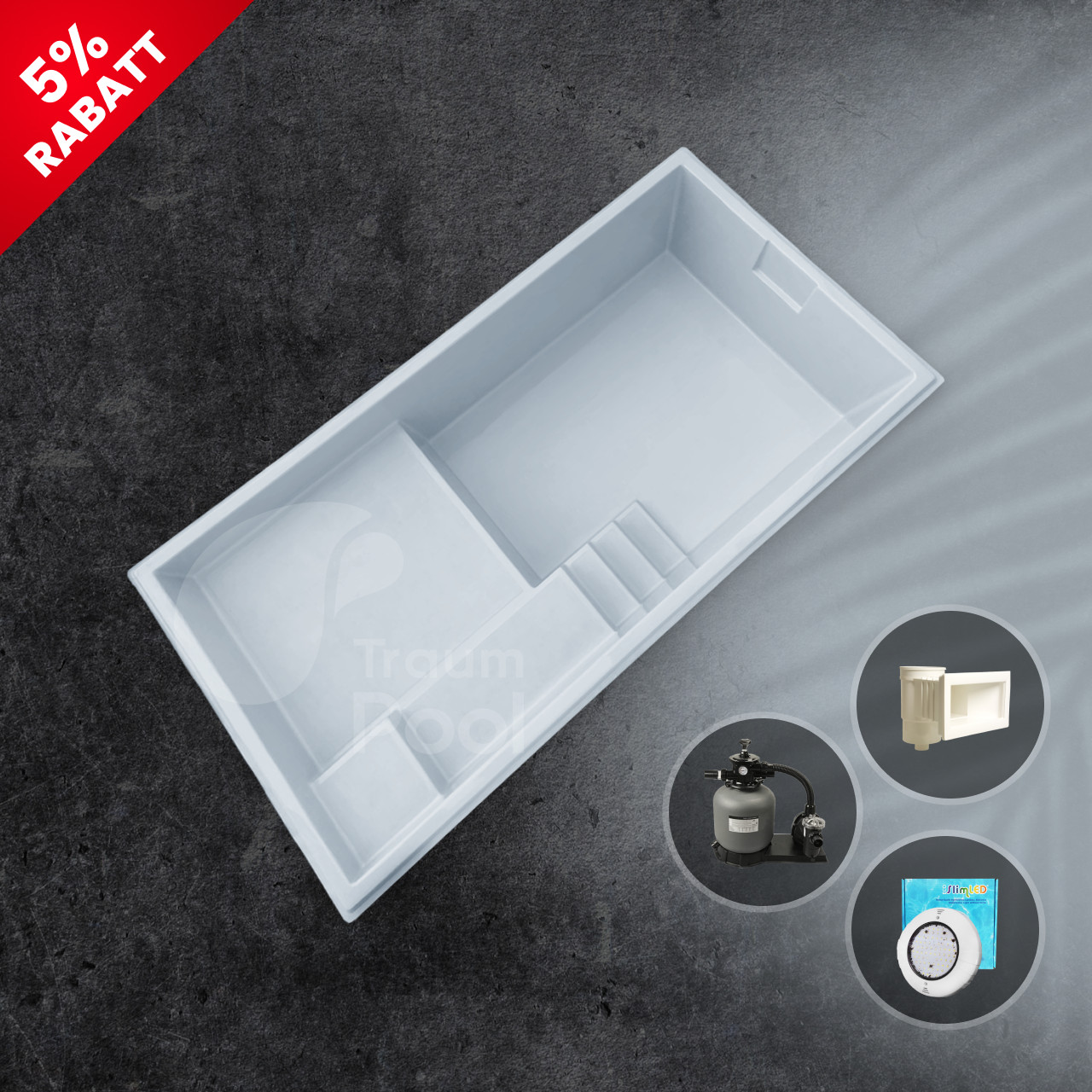 Piscina de fibra de carbono, piscina 5 x 2,6 x - 0,4-1,1 m piscina empotrada piscina prefabricada FABRICANTE