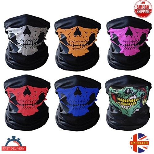 Face Covering Ski Cycling Neck Tube Bandana Scarf Bike BMX Skull Mask Warmer - Picture 1 of 16