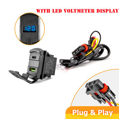 Dual USB Type-C Wire w/LED Voltmeter Display For Polaris RZR PRO XP Pulse BusBar