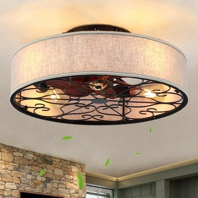 20 Inch Caged Ceiling Fans with Lights Flush Mount,Low Profile Fabric Farmhou...